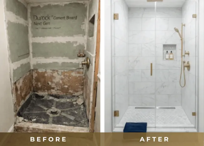 Before and After - Custom Walk-In Shower